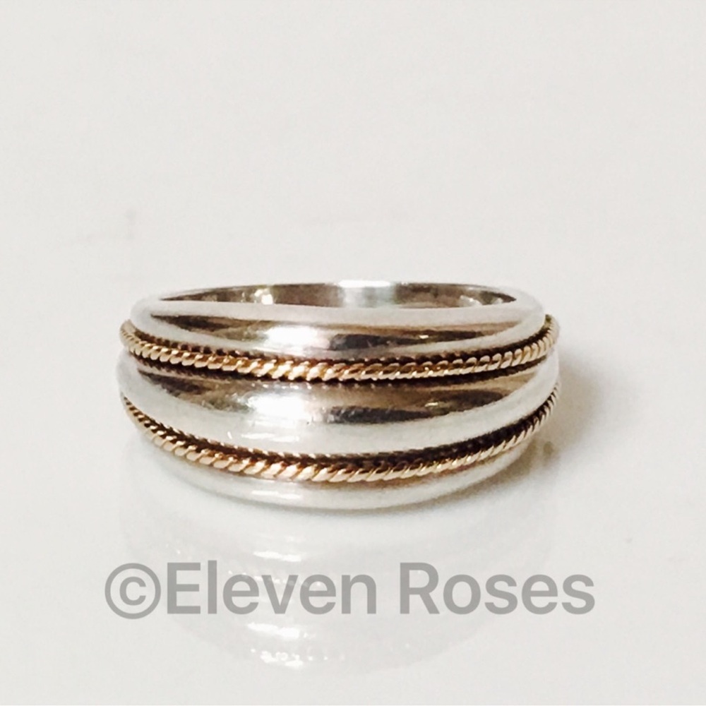 Tiffany & Co. Sterling & 14k Gold Ribbed Dome Ring